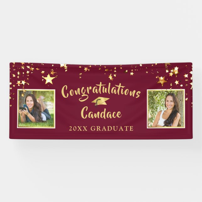 Banderoles Script de pinceau moderne Stars Maroon et Gold Pho (Horizontal)