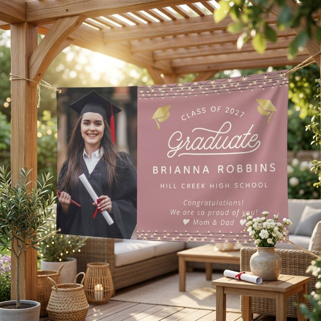 Banderoles Script élégant moderne Gold Graduation Photo Cassi (Créateur téléchargé)