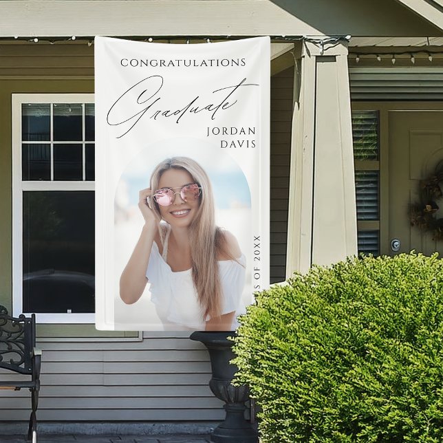 Banderoles Script Élégant Simple Photo Fête de Remise des Dip (Simple Elegant Script Photo Graduation Party Banner)