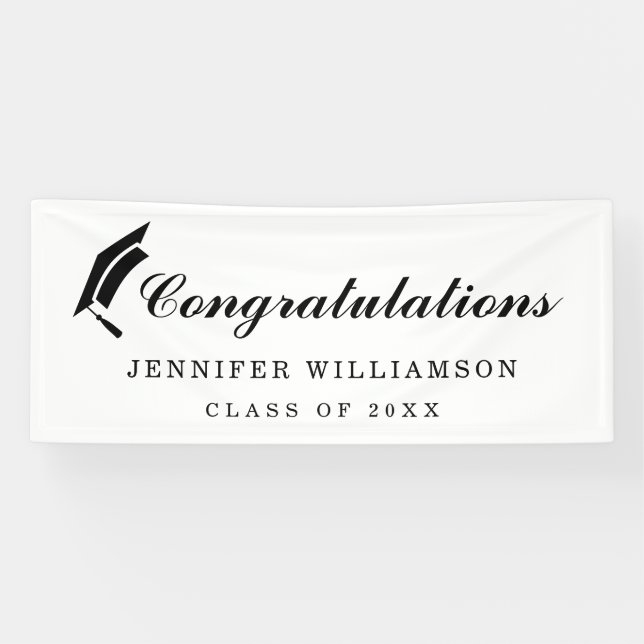 Banderoles Script Félicitations Graduation Noir & Blanc (Horizontal)