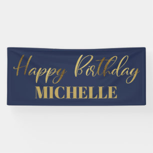Banderoles Script moderne Marine Blue Gold Joyeux Anniversair