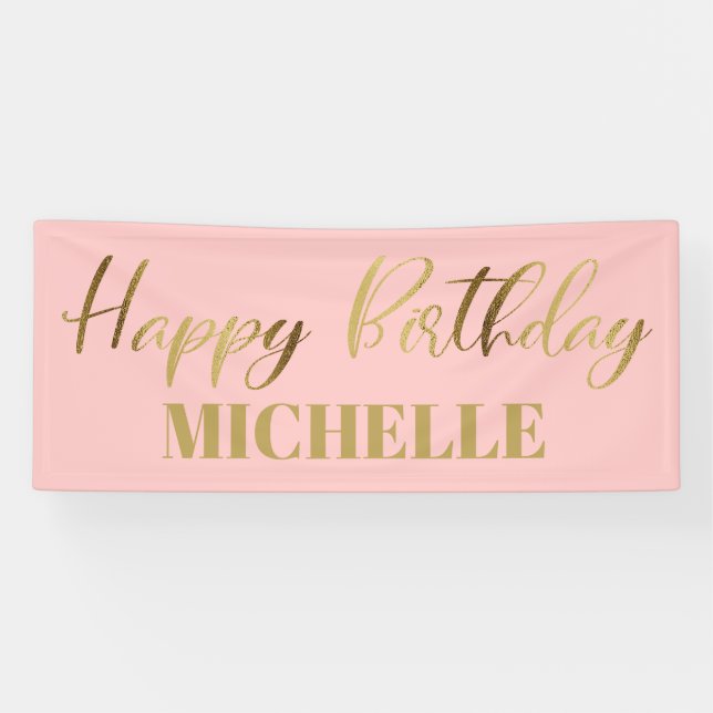 Banderoles Script Moderne Rose Gold Joyeux Anniversaire (Horizontal)