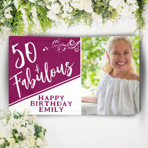 Banderoles Script Photo Magenta 50 ans et Fabuleux Anniversai