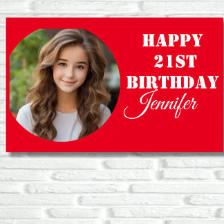 Banderoles Script photo personnalisé Red Happy 21st Birthday