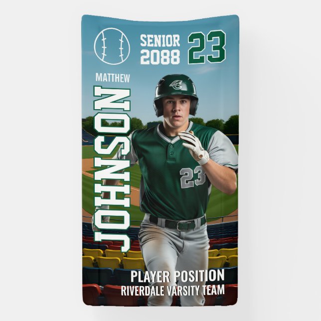 Banderoles Senior Baseball Player School Team Sports Photo (Verticale)