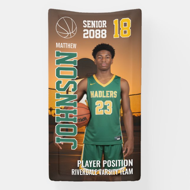 Banderoles Senior Basketball Custom Template Photo Sports (Verticale)