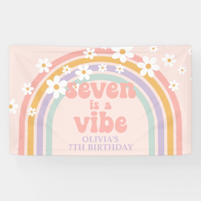 Banderoles Sept est Vibe Pastel arc-en-ciel 7e anniversaire (Horizontal)