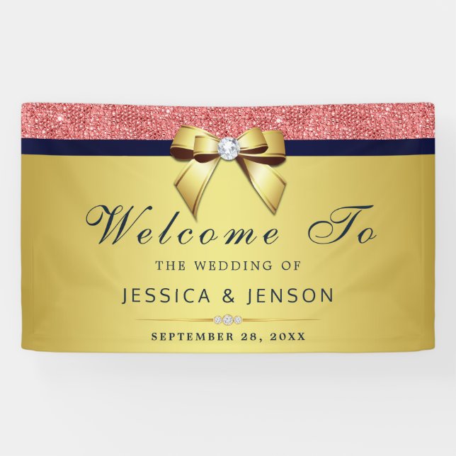 Banderoles Séquences de corail Marine Diamants or Bow Mariage (Horizontal)