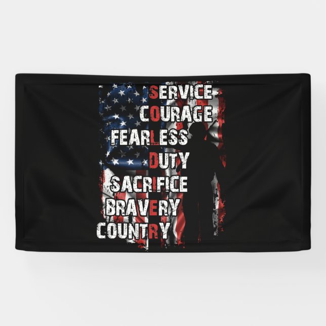 Banderoles Service Courage Sacrifice sans peur Pays de la bra (Horizontal)