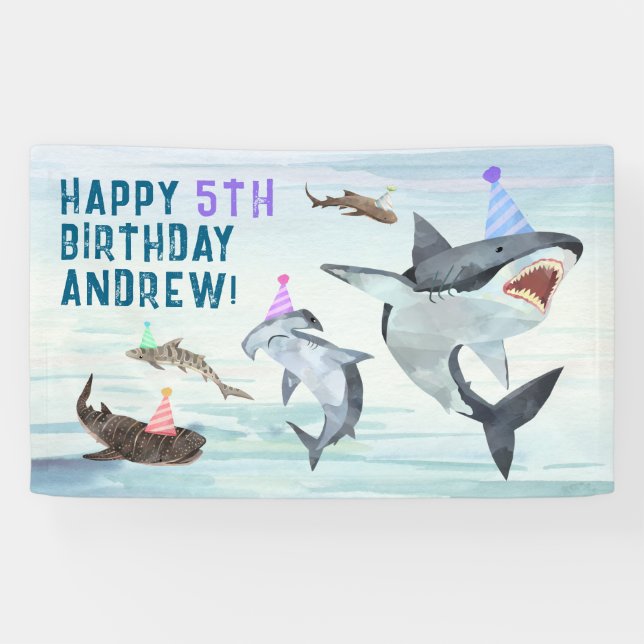 Banderoles Shark Birthday Invitation Pool Party Banner (Horizontal)