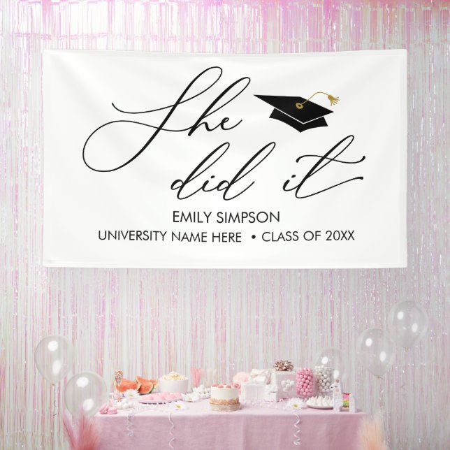 Banderoles She did it GRAD banner backdrop graduation (Fête)