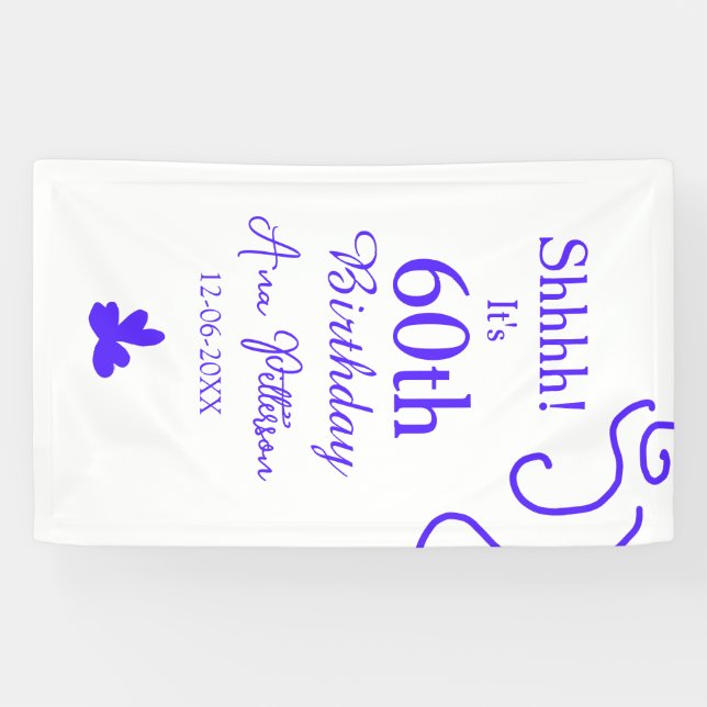 Banderoles Shhhh c'est 60e anniversaire ajouter nom violet es (Horizontal)