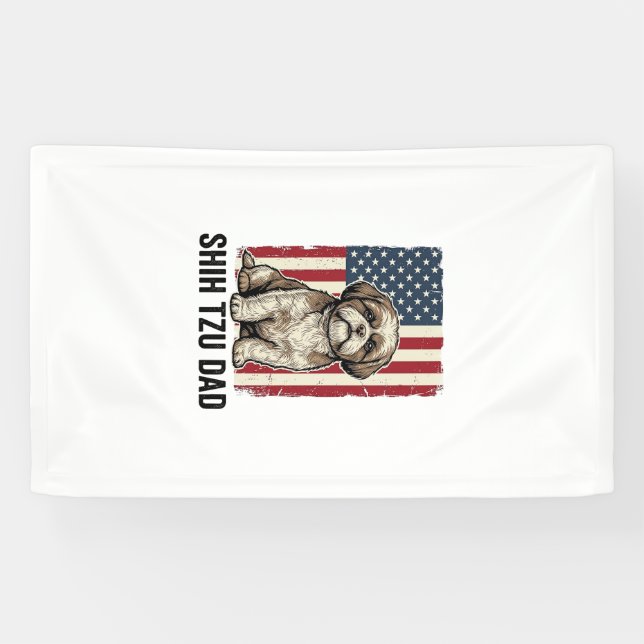 Banderoles Shih Tzu Dad Patriotic Vintage Dog Shirt Design_1 (Horizontal)