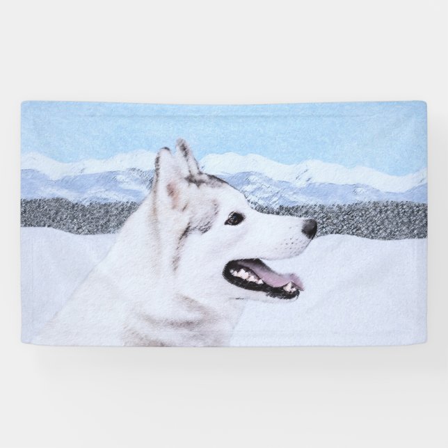 Banderoles Sibérie Husky (argent et blanc) Peinture Chien Art (Horizontal)