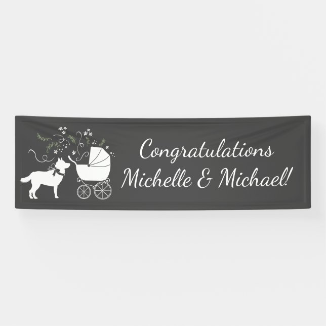 Banderoles Sibérie Husky Chien Baby shower Chien Chiot Gris (Horizontal)