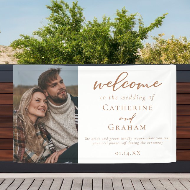 Banderoles Sienna Brown Script Custom Photo Mariage Bienvenue (Créateur téléchargé)