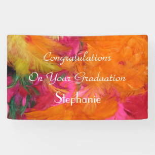 Banderoles Signe de graduation personnalisée Plumes orange/ro