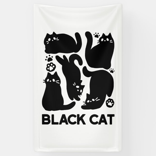 Banderoles Silhouettes de chat noir - Design Feline mignon (Vertical)