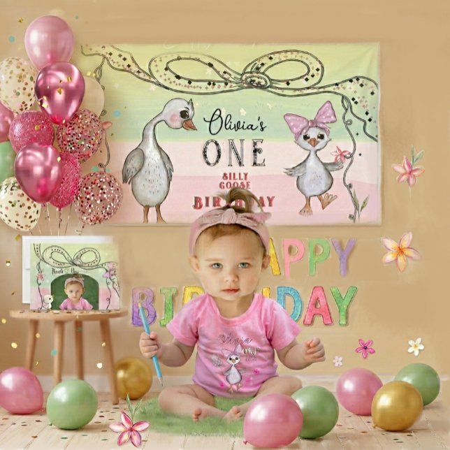 Banderoles Silly Goose 1st Birthday Pink Coquette Aesthetic (Silly Goose 1st Birthday Pink Coquette Aesthetic Banner)