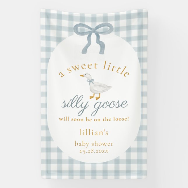 Banderoles Silly Goose On The Loose Blue Gingham Baby Shower (Verticale)
