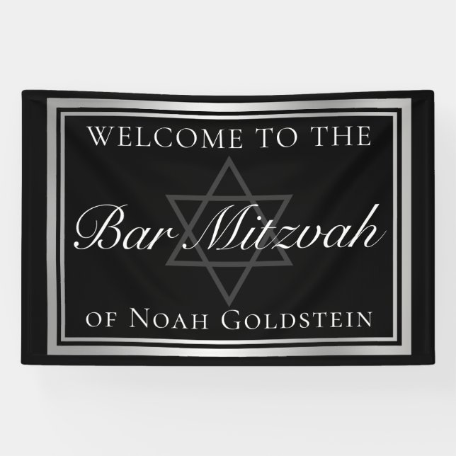 Banderoles Silver Black Forme Bar Mitzvah Personnalisé Party (Horizontal)