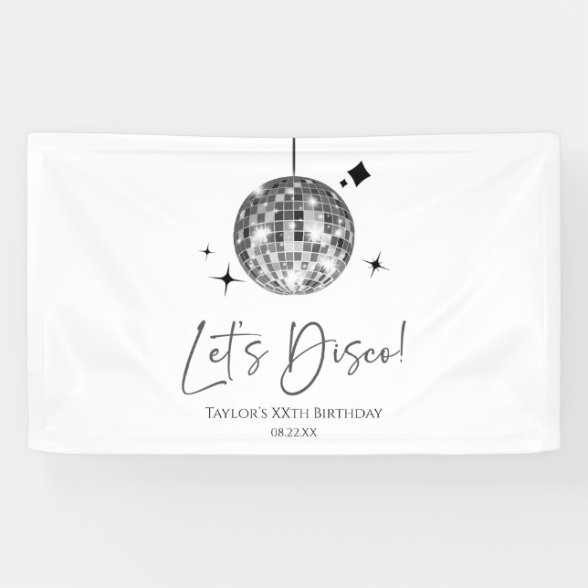 Banderoles Silver Disco Ball Let's Disco fête d'anniversaire (Horizontal)