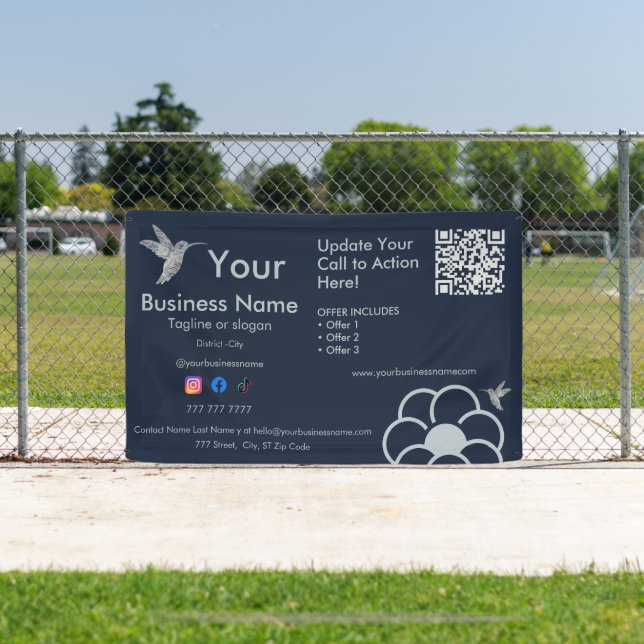 Banderoles Silver Hummingbird Logo QR Code Marine Blue Busine (Insitu)