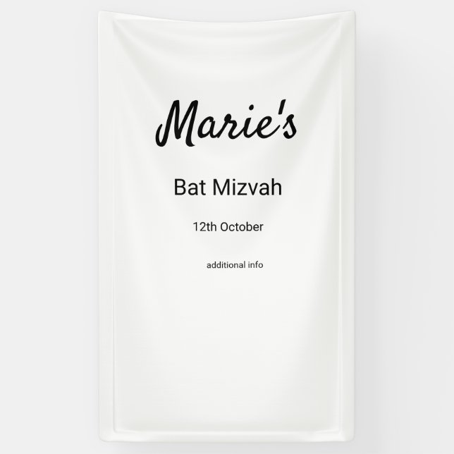 Banderoles simple blanc noir classique edi bat mitzvah (Vertical)