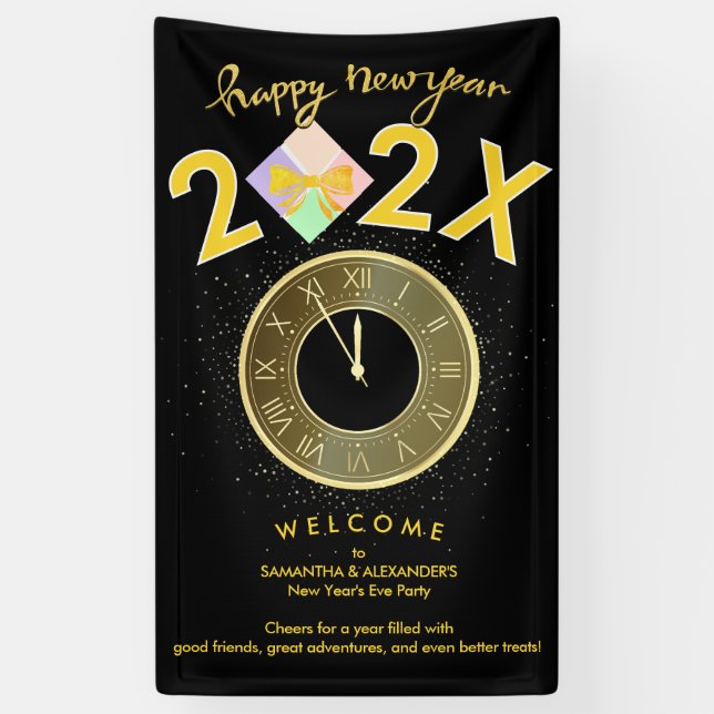 Banderoles Simple Elegant New Year's Eve Gift Box Bow Welcome (Vertical)