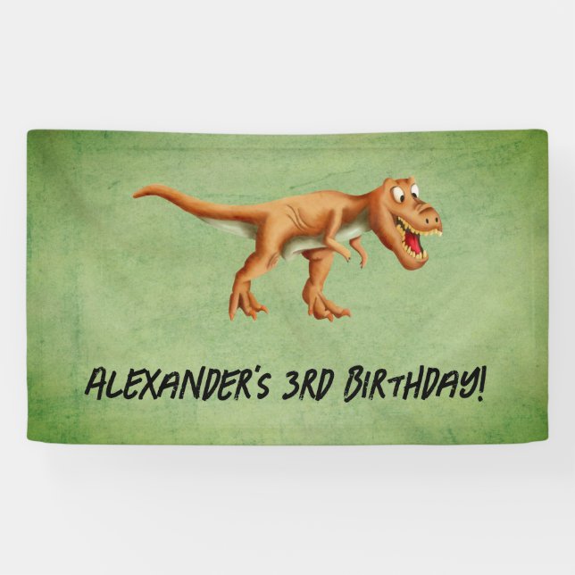 Banderoles Simple Fête d'anniversaire de dinosaure de trois a (Horizontal)