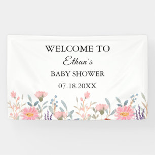 Banderoles Simple Fête de Bébé Jardin Floral Aquarelle