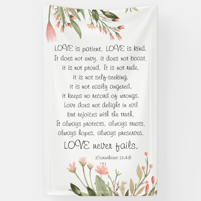 Banderoles Simple Jolie Fleurs Roses Bible Verse Mariage (Vertical)