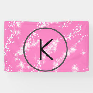 Banderoles simple minimal blanc monogramme paillettes rose hy