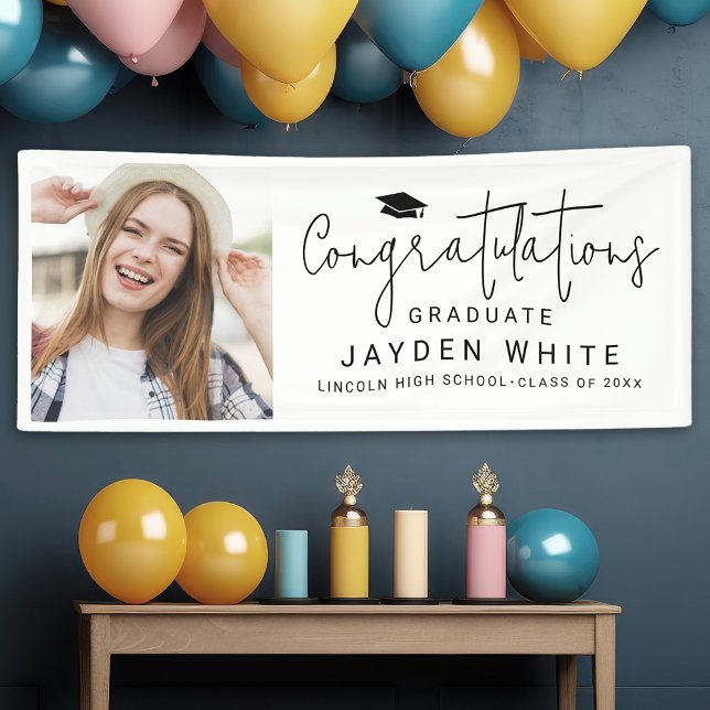 Banderoles Simple Modern Script Photo Graduation Party (Simple Modern Script Photo Graduation Party Banner)