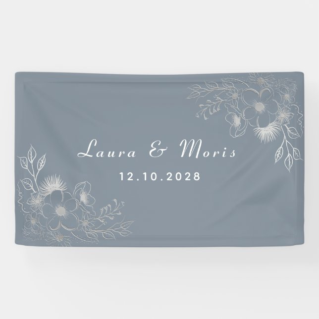 Banderoles Simple moderne élégant Dusty Blue Mariage (Horizontal)