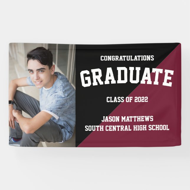 Banderoles Simple One Photo Black Burgundy 2022 Graduation (Horizontal)