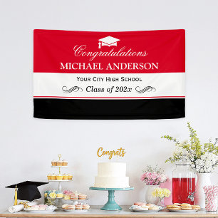 Banderoles Simple Red Black White Graduation Party