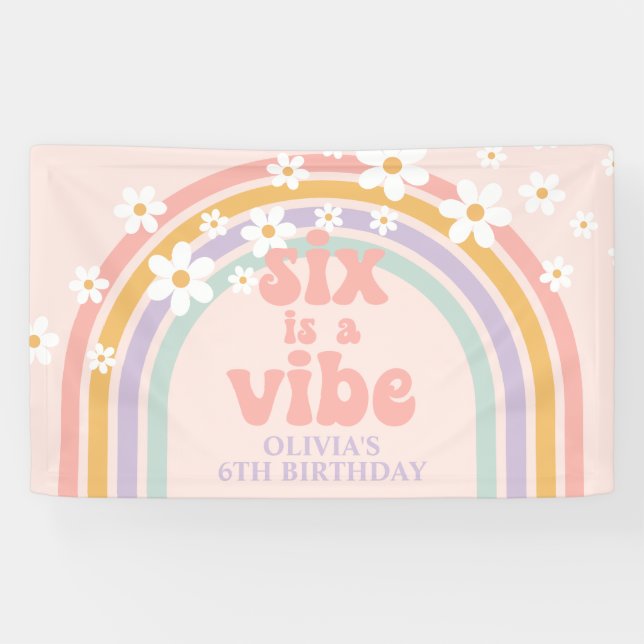 Banderoles Six est Vibe Pastel arc-en-ciel 6e anniversaire (Horizontal)