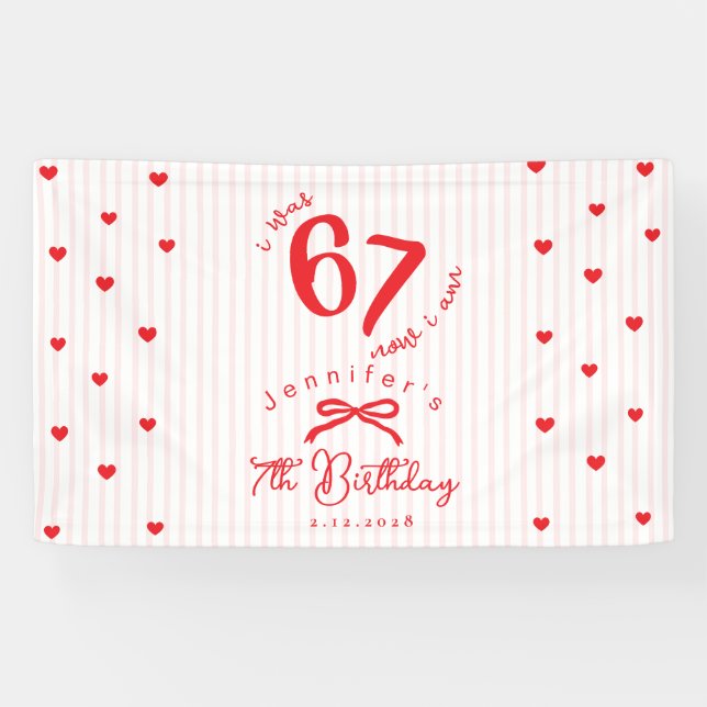 Banderoles Six Seven Meme Pink Red Coquette 7th Birthday (Horizontal)