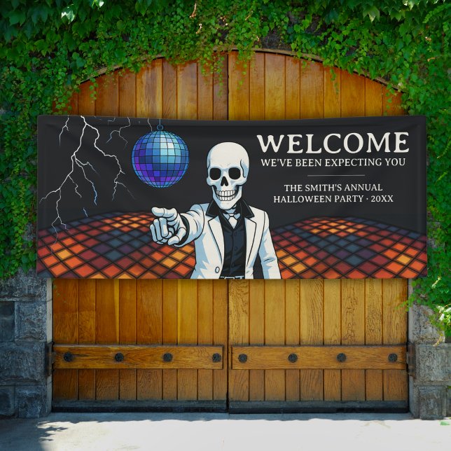 Banderoles Skeleton Disco Halloween Soirée Bienvenue Vinyl (Skeleton Disco Halloween Party Welcome Vinyl Banner)
