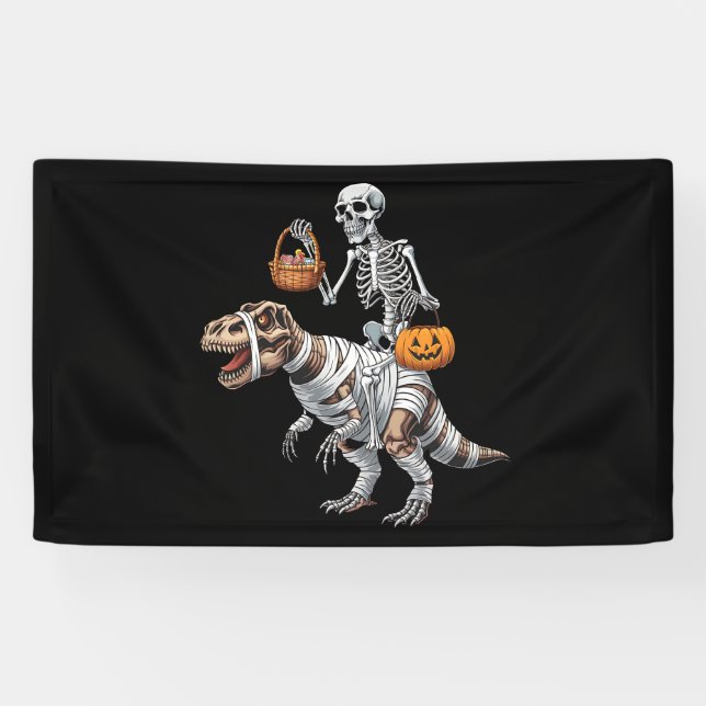 Banderoles Skeleton équitation maman Dinosaur T rex Halloween (Horizontal)