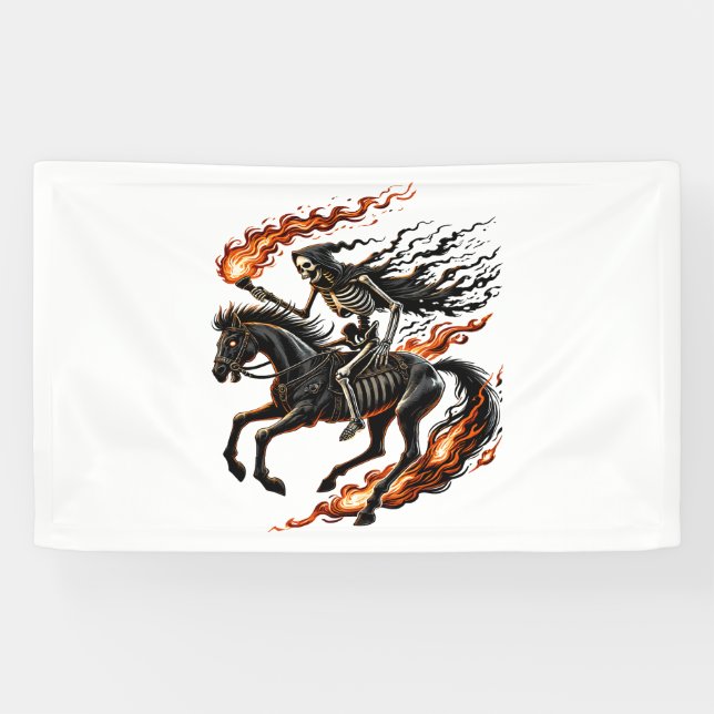 Banderoles Skeleton Horseman Riding Flaming Horse (Horizontal)