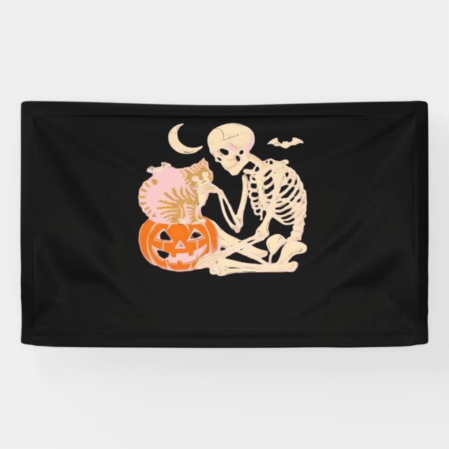 Banderoles Skeleton Hugging Cat Halloween Amoureux des chats  (Horizontal)