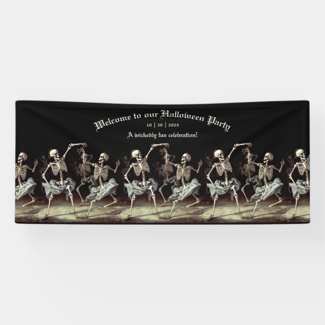 Banderoles Skeletons de danse de la mort noire Halloween (Horizontal)