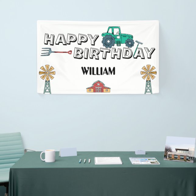 Banderoles Sketchy Tractor Farm Windmill Garçon Joyeux annive (Salon professionnel)
