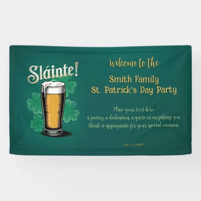 Banderoles Slàinte ! Saint Patrick's Day Pint of Beer on Gree (Horizontal)