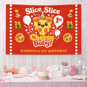 Banderoles Slice Slice Baby Pizza 1er Anniversaire Horizontal