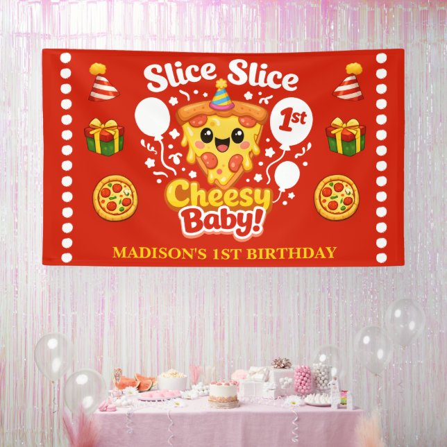 Banderoles Slice Slice Cheesy Baby Pizza 1st Birthday Large (Fête)
