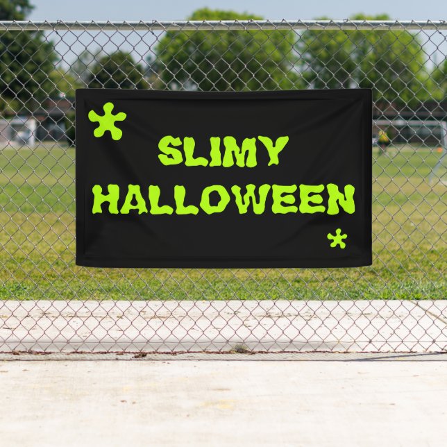 Banderoles Slimy Halloween vert slime typographie éffrayante (En situation)