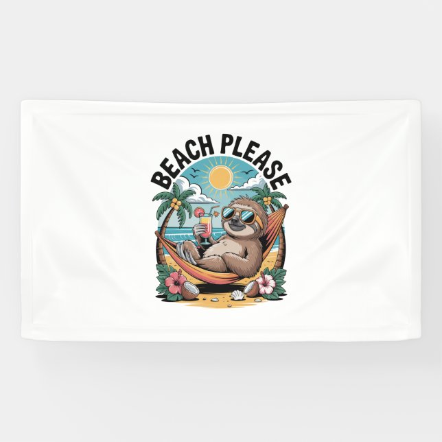 Banderoles Sloth avec glace Crème Plage d'été S'il vous plaît (Horizontal)